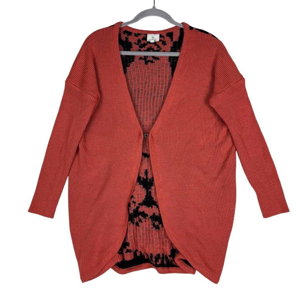 Hot & Delicious Cardigan Womens S/M Orange Tiger Graphic Open Front Knit Sweater